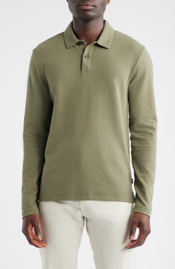 Hugo Boss Long-sleeve Polo Shirt With Classic Collar In Green