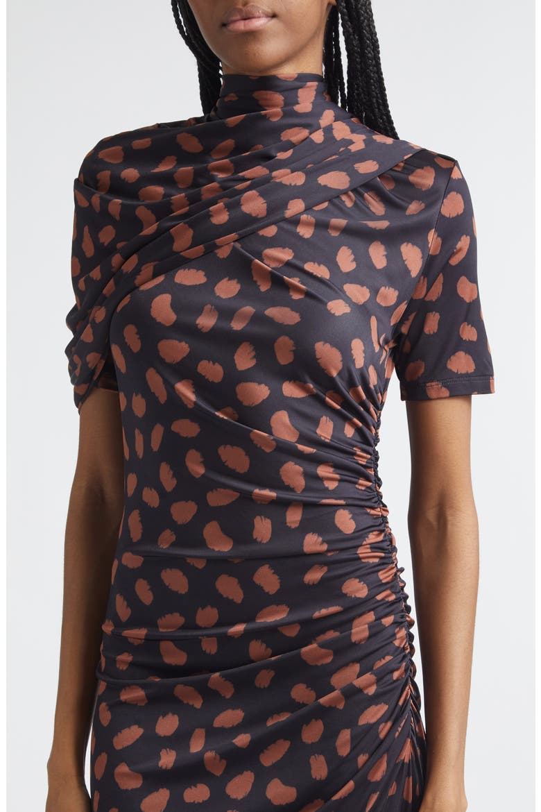 Serene Print Ruched Jersey Safari Dress, Alternate, color, BLACK / COFFEE