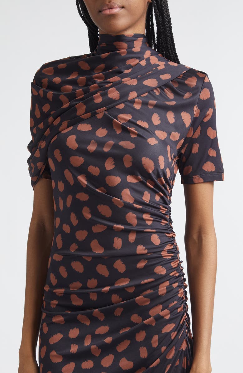 Johanna Ortiz Serene Print Ruched Jersey Safari Dress, Alternate, color, Black / Coffee
