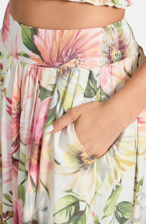 Guess Elodie Flare Midi Skirt In Painted Daisies Print