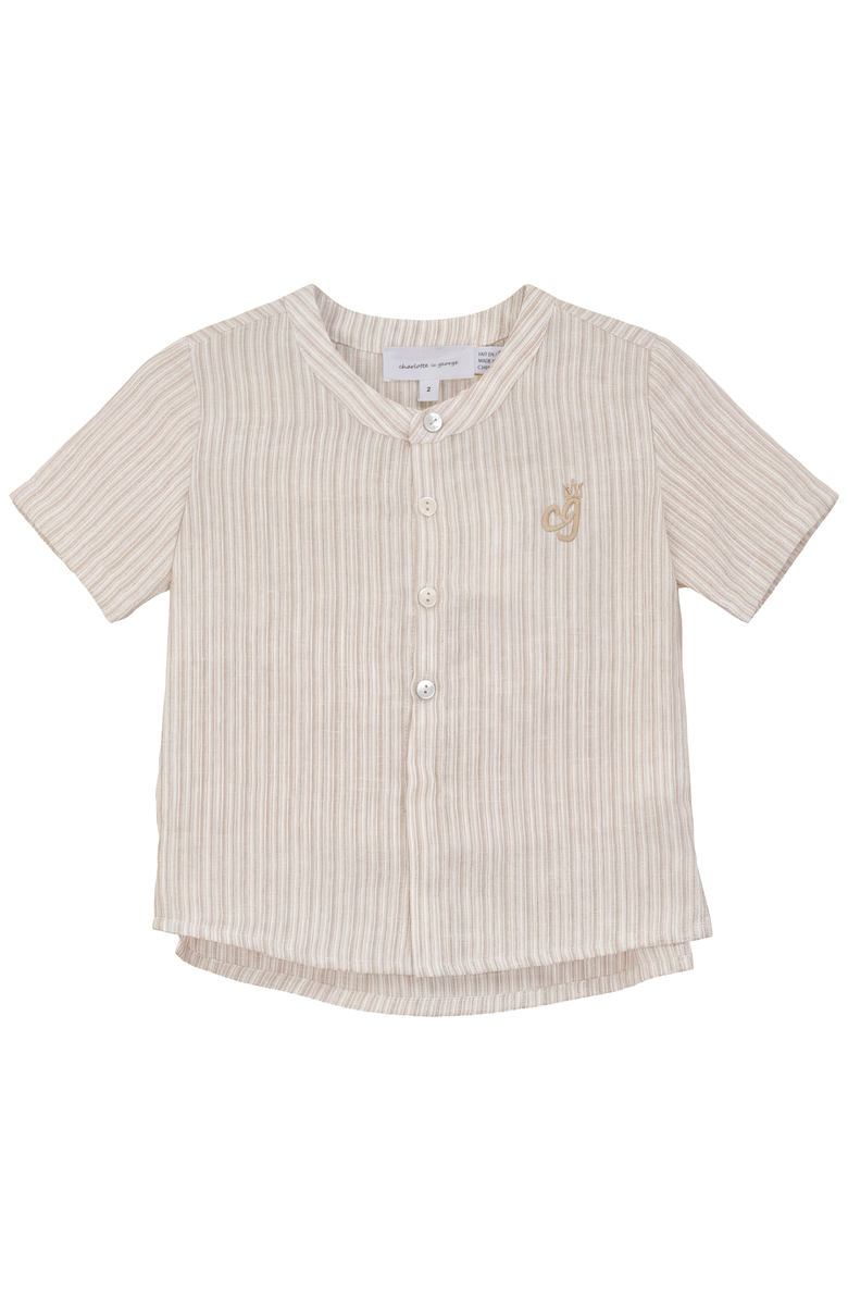 Charlotte & George Striped Short Sleeve Button Up Shirt, Main, color, Sand