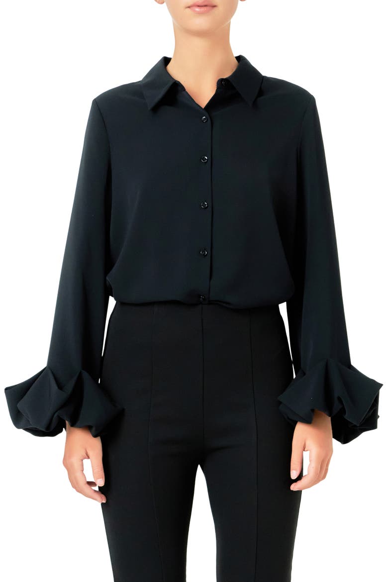 Bubble Cuff Shirt, Main, color, BLACK