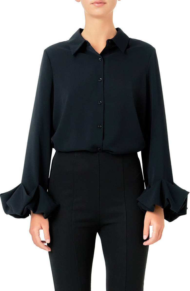 Endless Rose Bubble Cuff Shirt, Main, color, Black