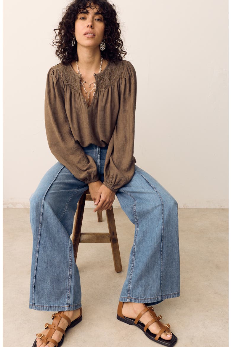 Floppy Pintuck Wide Leg Jeans, Alternate, color, MEDIUM INDIGO BLUE