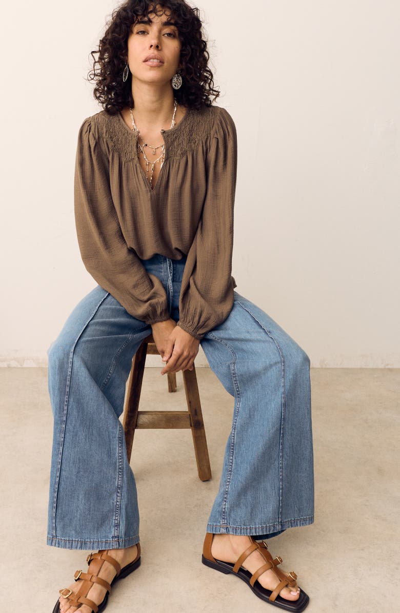 PER UNA BY M&S Floppy Pintuck Wide Leg Jeans, Alternate, color, Medium Indigo Blue