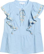 SUGARLIPS Marcy Floral Ruffle Trim Split Neck Top