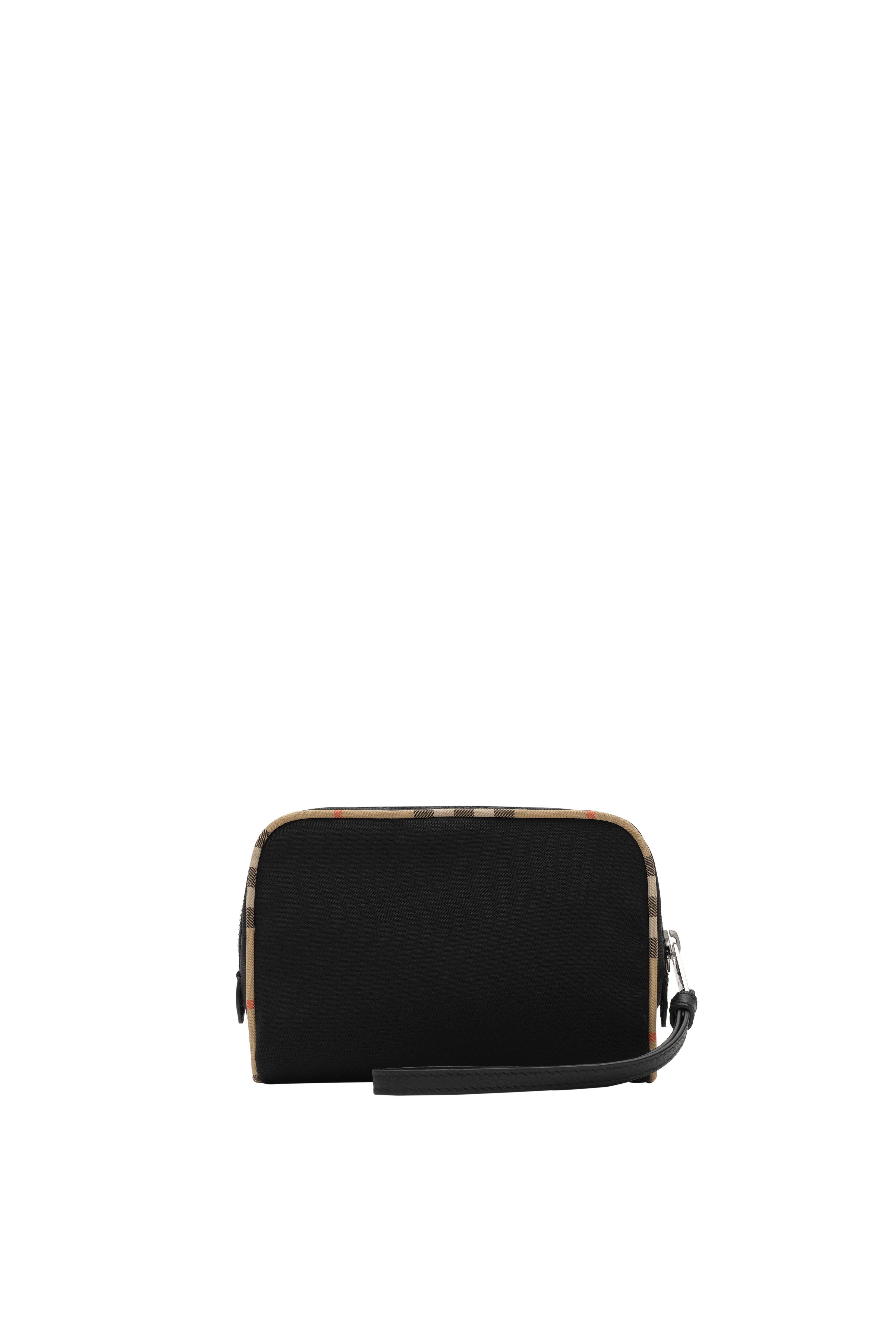 Burberry Small Check Trim Travel Pouch, Alternate, color, Black