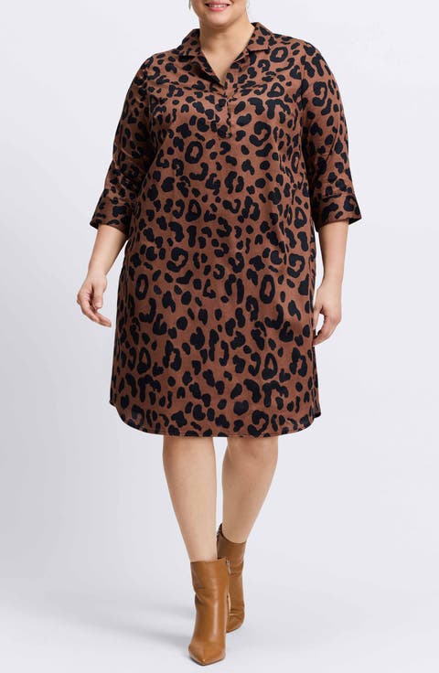 Sloane Animal Print Popover Shirtdress (Plus)