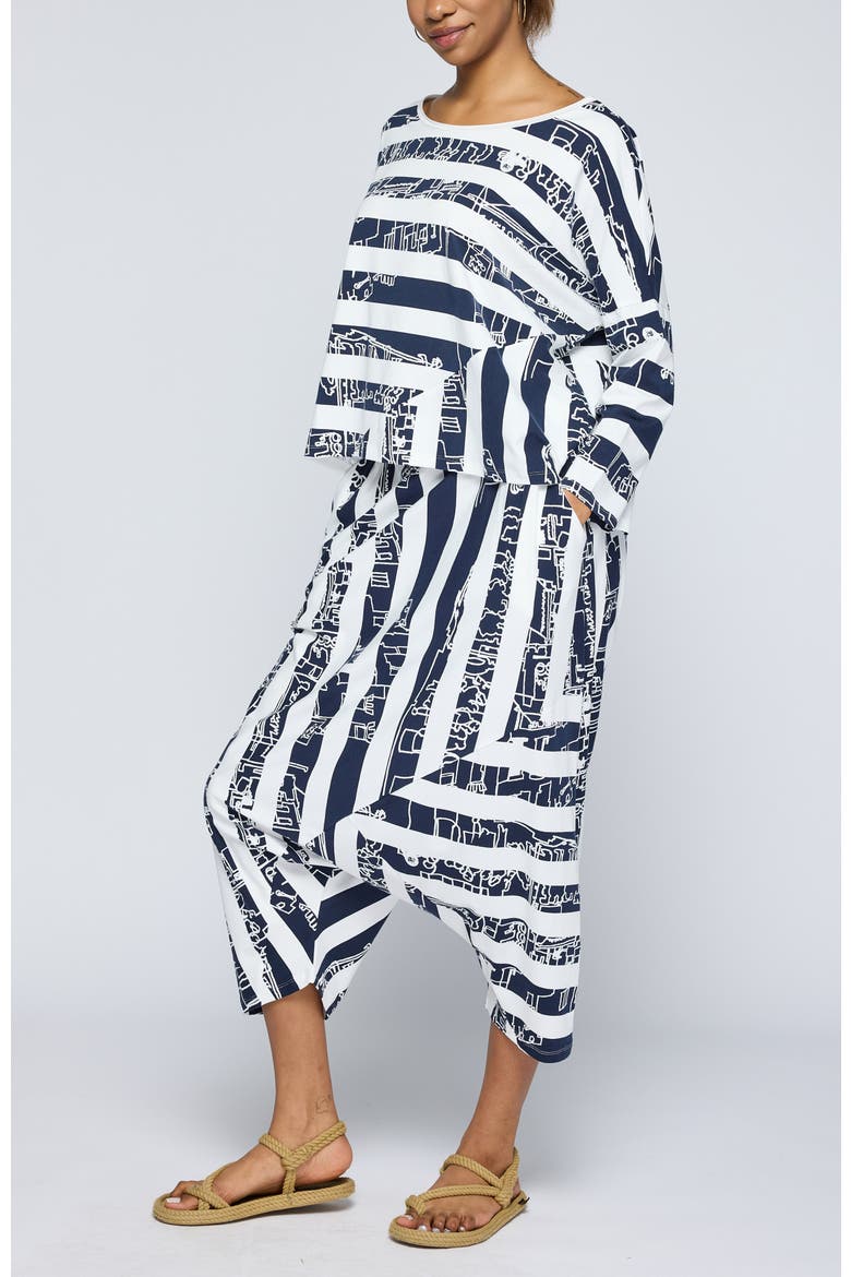Astraea Striped Cotton Jersey Blouse, Alternate, color, Navy