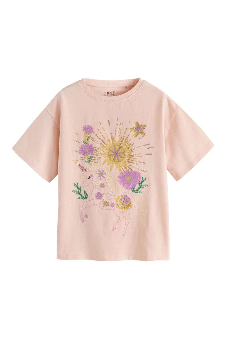 Sequin Embellished Unicorn Graphic Cotton T-Shirt, Main, color, PINK