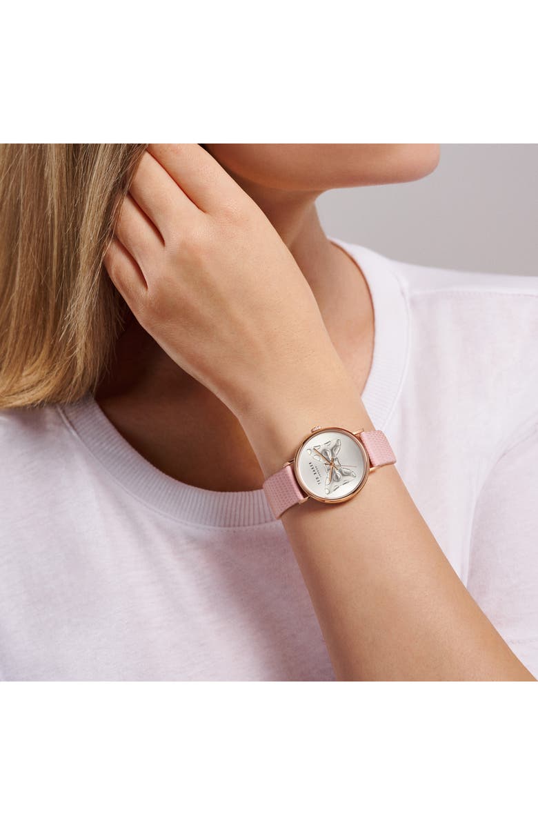 Ted Baker London Phylipa Bow Leather Strap Watch, 37mm, Alternate, color,