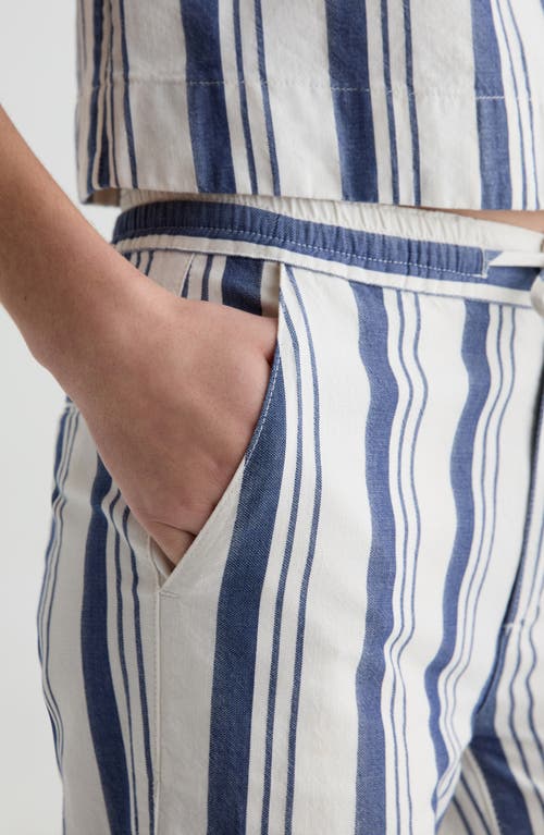 Ag Carolyn Stripe Wide Leg Cotton & Linen Drawstring Pants In Blue