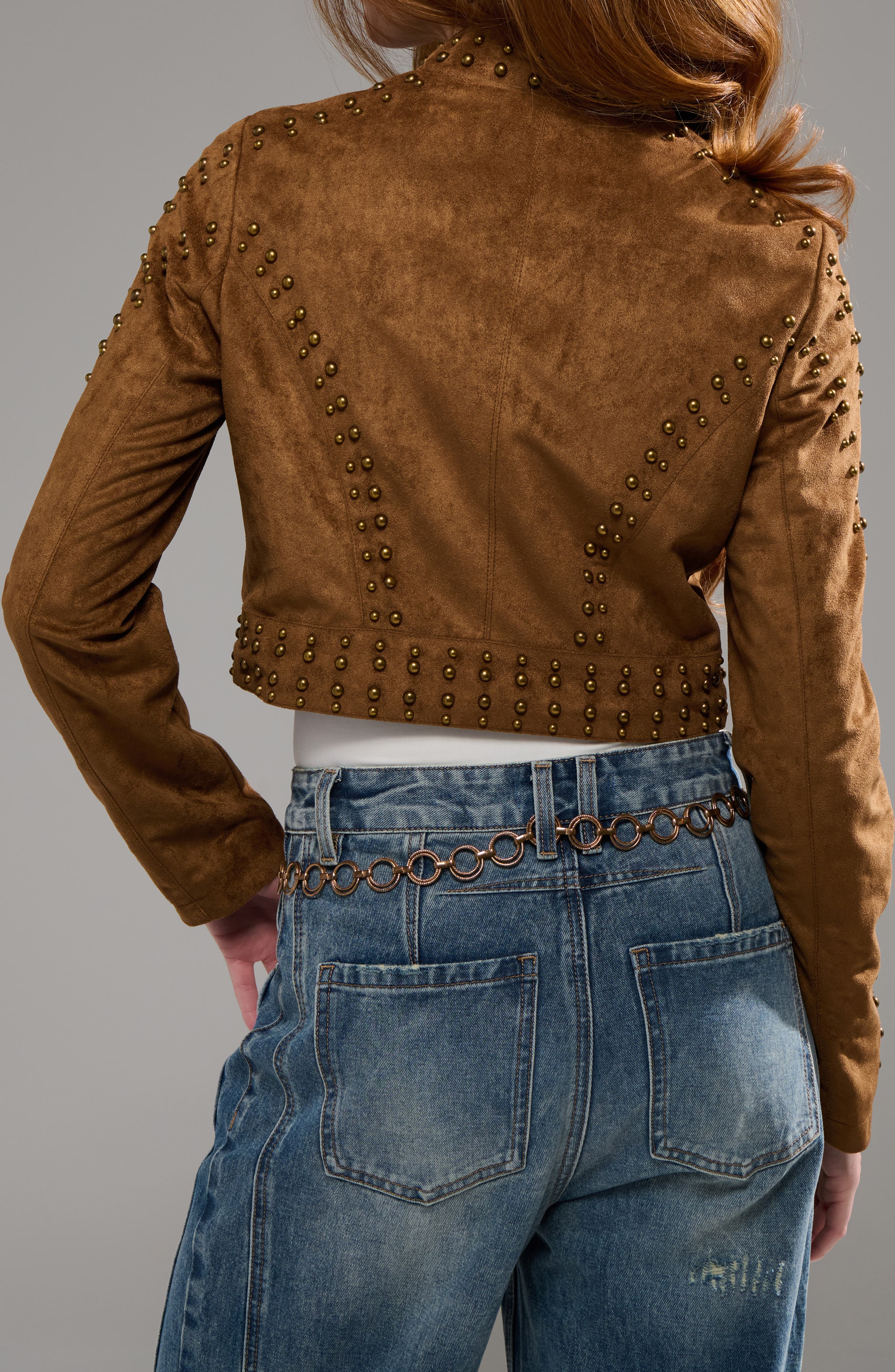 AZALEA WANG Silza Studded Faux Suede Moto Jacket (Women) | Nordstrom