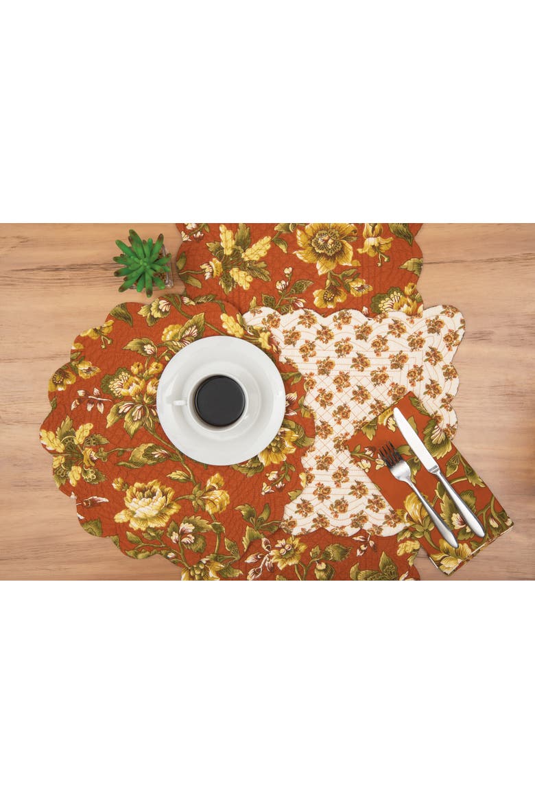 Estelle Reversible Floral Damask Napkin, Set of 6, Alternate, color, Orange