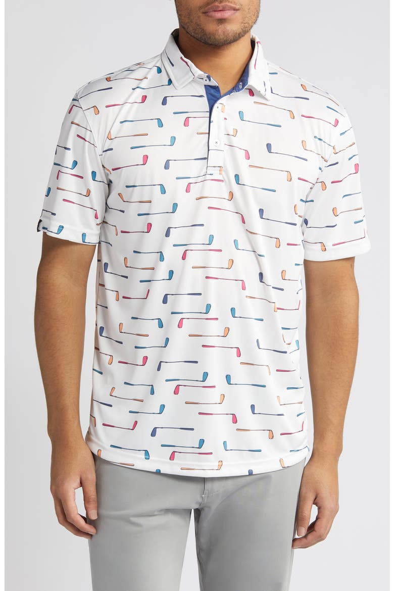 Golf Club Print Golf Polo, Main, color, WHITE