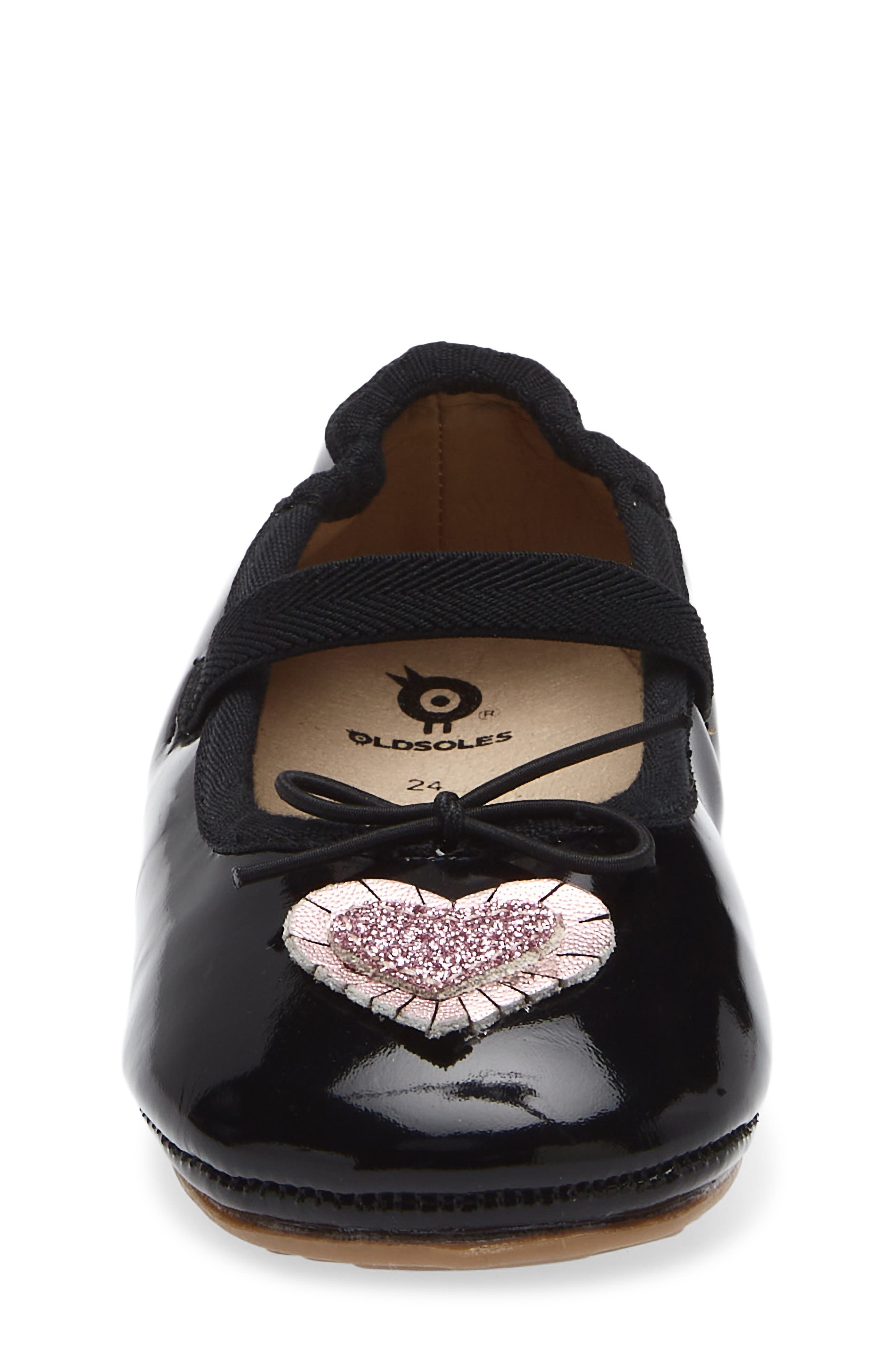 OLD SOLES Kids' Heart Ruffle Mary Jane Flat, Alternate, color, Black Patent / Glam Pink