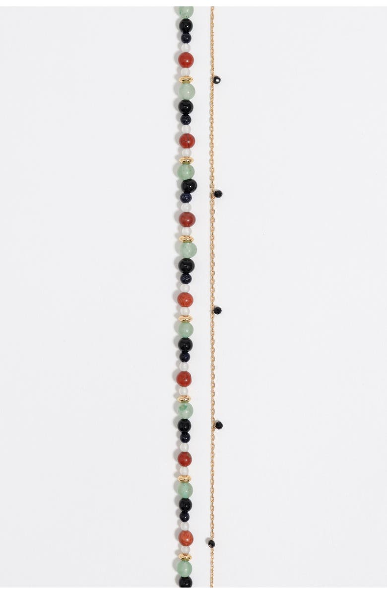 Bimba y Lola Double-layer heart logo chain stones necklace, Alternate, color, Black