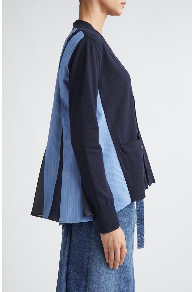 Mixed Stripe Media Poplin & Knit Cardigan, Alternate, color, NAVY/ BLUE STRIPE