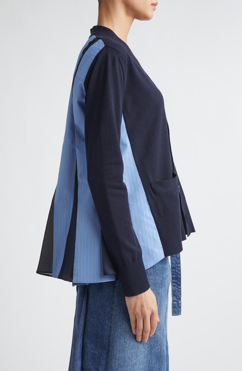 Sacai Mixed Stripe Media Poplin & Knit Cardigan, Alternate, color, Navy/ Blue Stripe