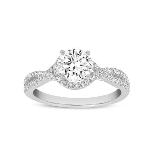 Luvmyjewelry Bijou 14k White Gold Round Cut Lab Grown Round Diamond Halo Engagement Ring In 14k White Gold
