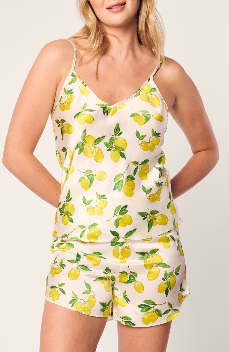 Petite Plume Amalfi Lemons Mulberry Silk Short Pajamas, Main, color, 