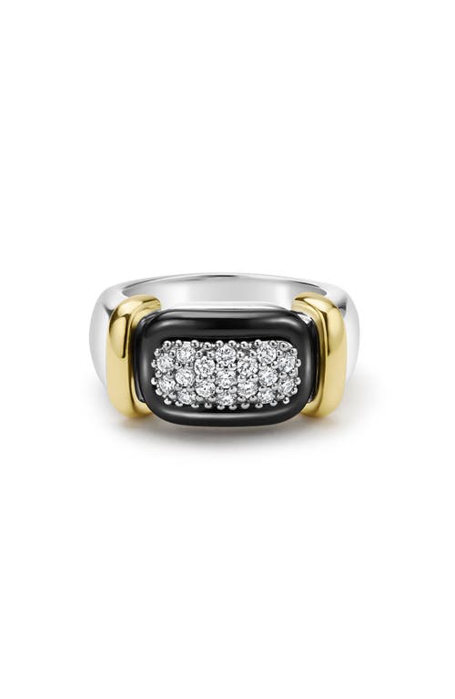 Lagos Two-tone Black Ceramic Diamond Ring In Metallic