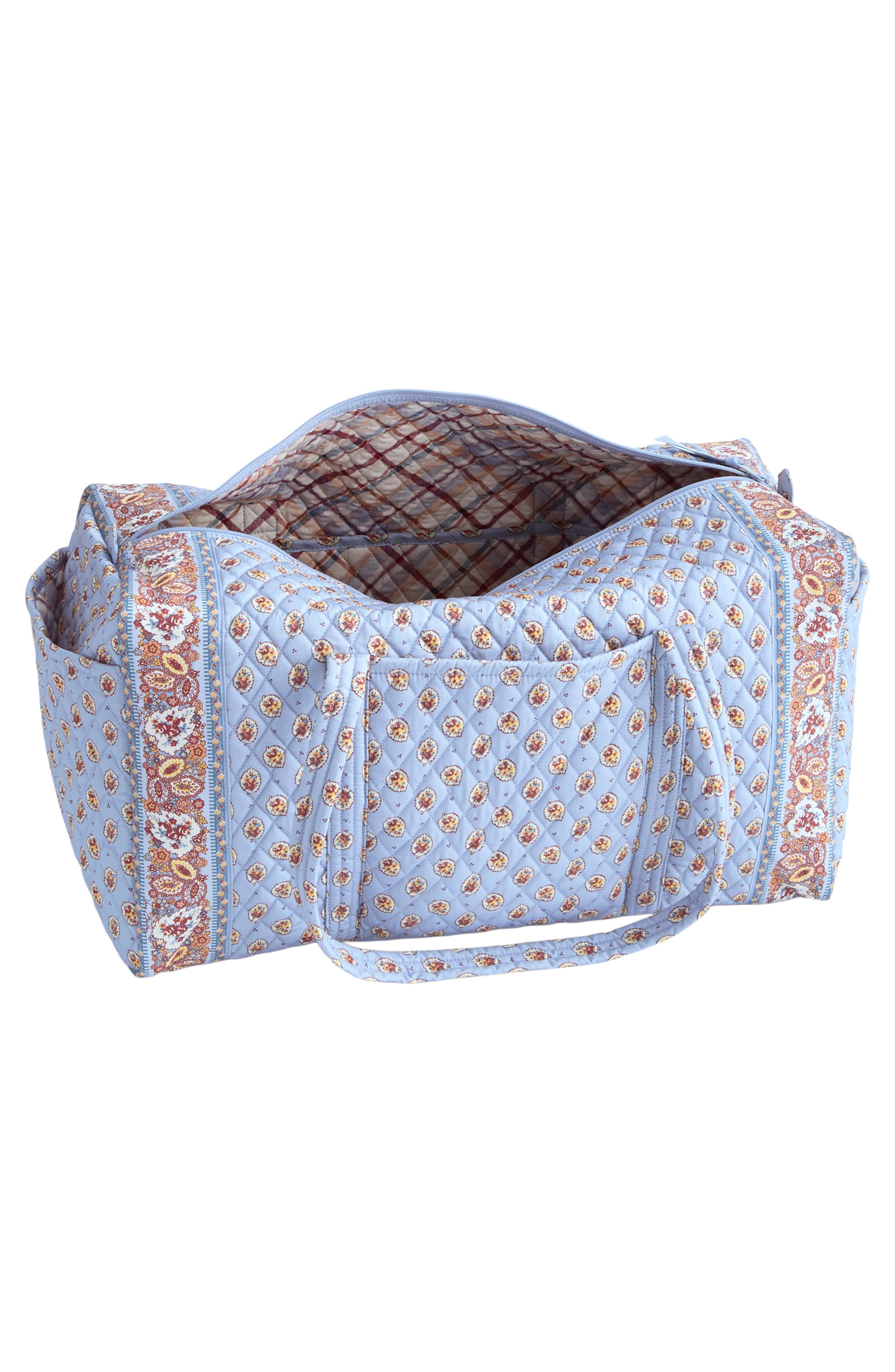 VERA BRADLEY Large Original Quilted Duffle Bag, Alternate, color, Blue Leaf