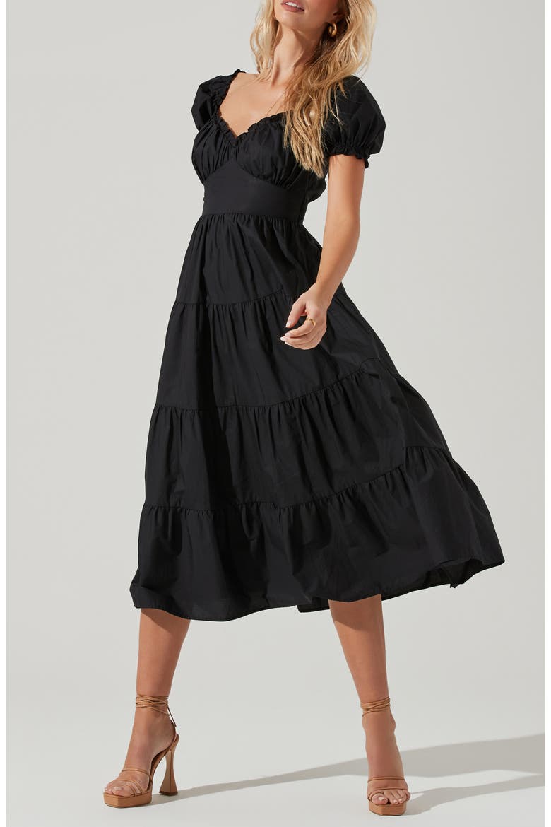 Sweetheart Neck Tiered Ruffle Cotton Dress, Alternate, color, BLACK