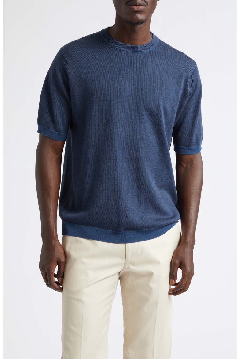 Roderick Short Sleeve Merino Wool Crewneck Sweater, Main, color, TEAL FIRTH/ HEP SMK