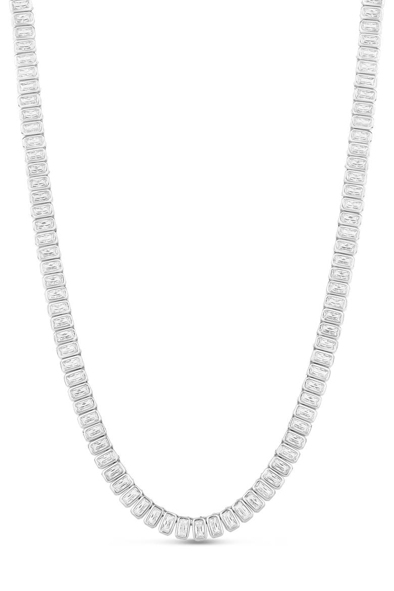Emerald Cut Tennis Necklace, Main, color, SILVER/ WHITE