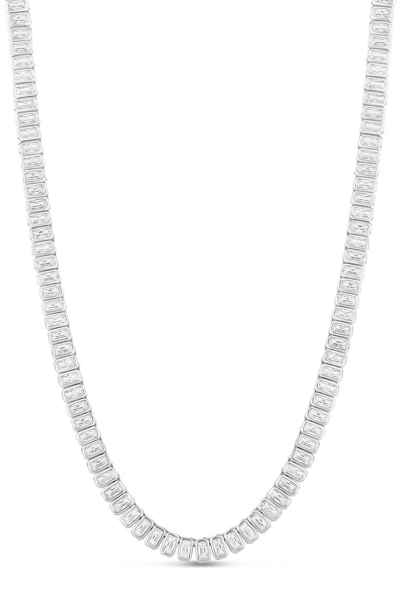 SHYMI Emerald Cut Tennis Necklace, Main, color, Silver/ White