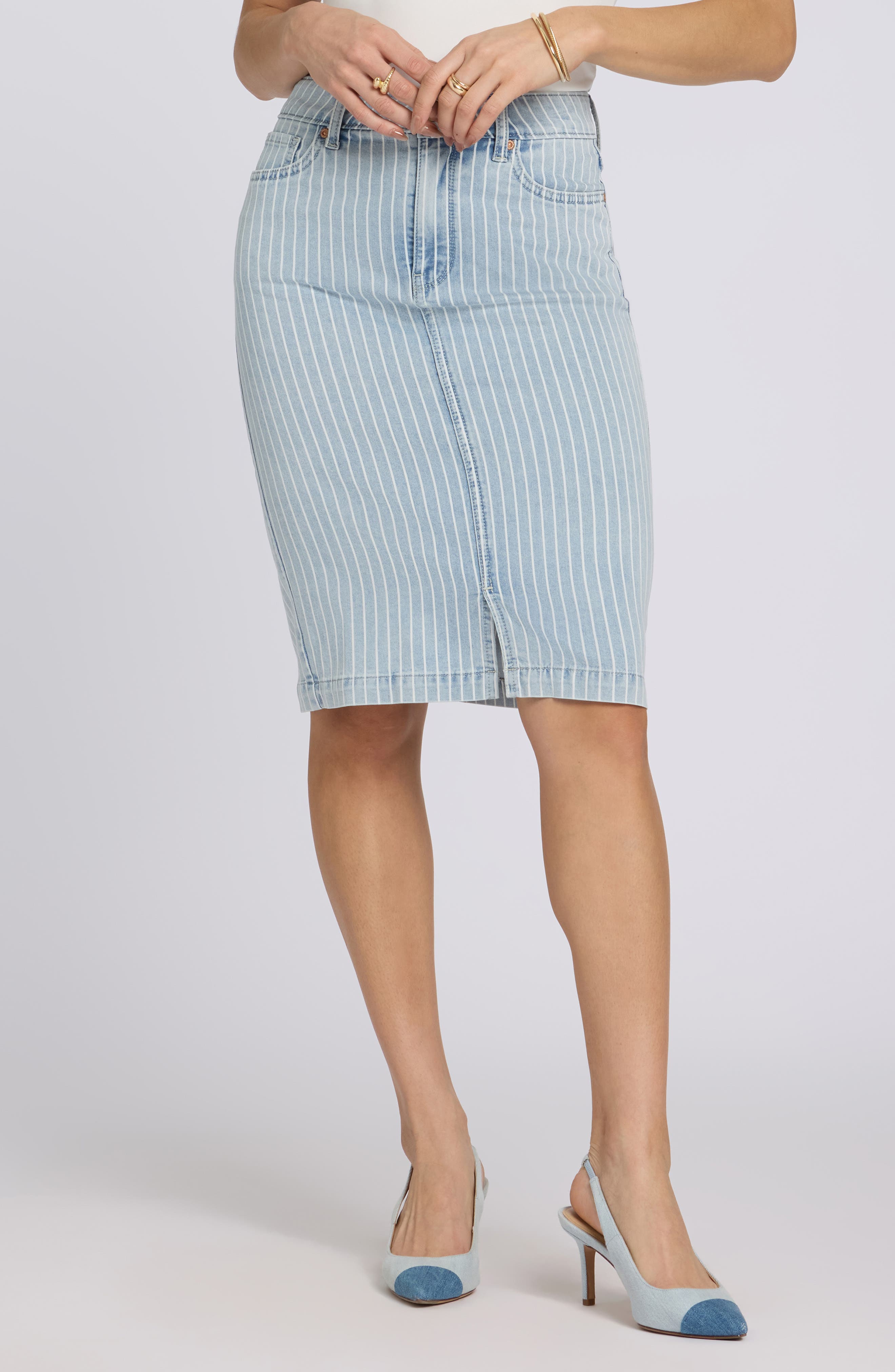 Stripe High Waist Denim Skirt