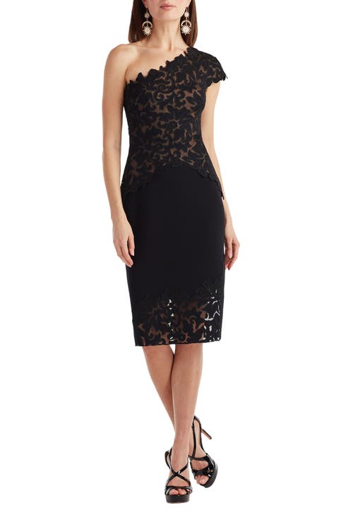 Laser Cutout One-Shoulder Cocktail Dress