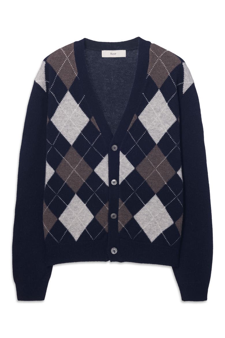 Gender Inclusive Argyle V-Neck Cardigan, Alternate, color, NAVY