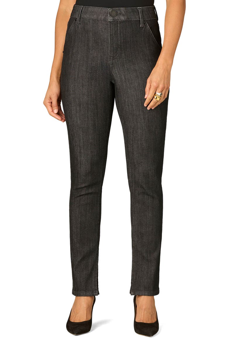 Side Slit High Waist Cigarette Jeans, Main, color, BLACK