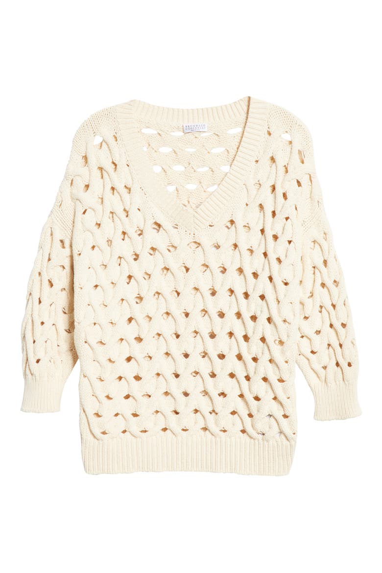 Cable Cotton & Nylon Sweater, Alternate, color, LATTE