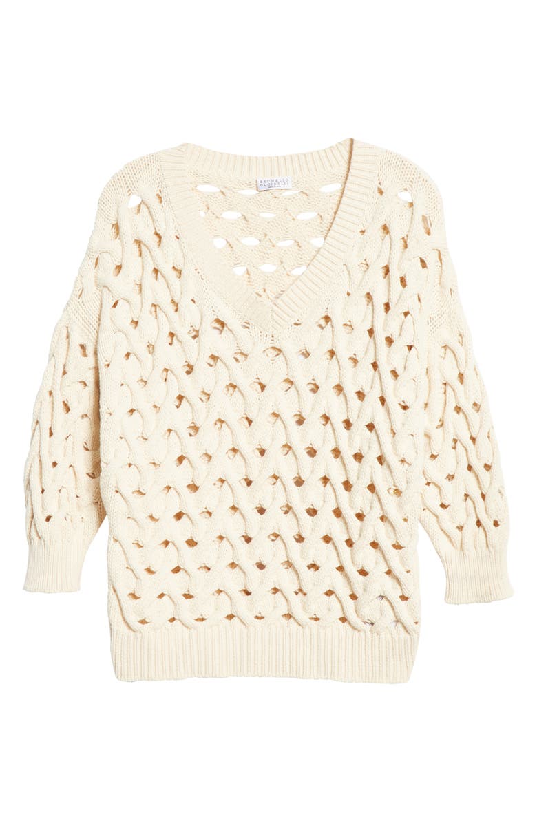 Brunello Cucinelli Cable Cotton & Nylon Sweater, Alternate, color,