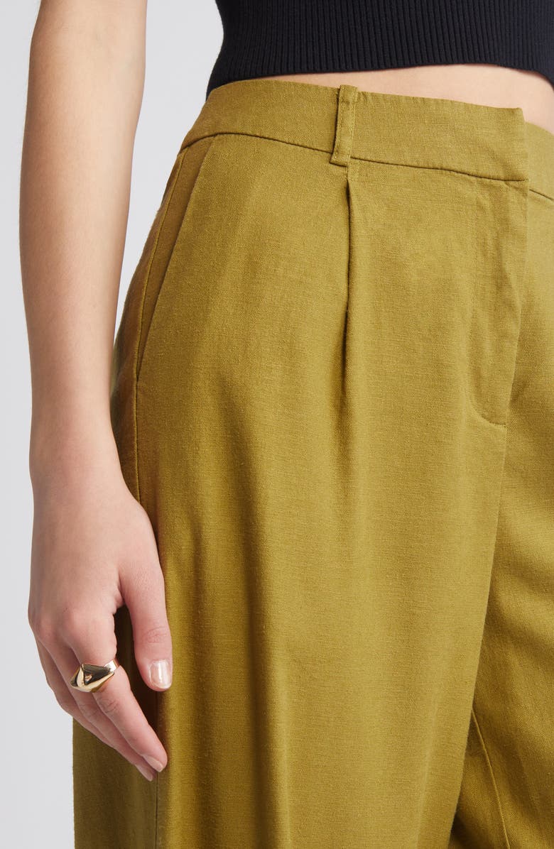 Open Edit Wide Leg Linen Blend Pants, Alternate, color, Olive Eyes