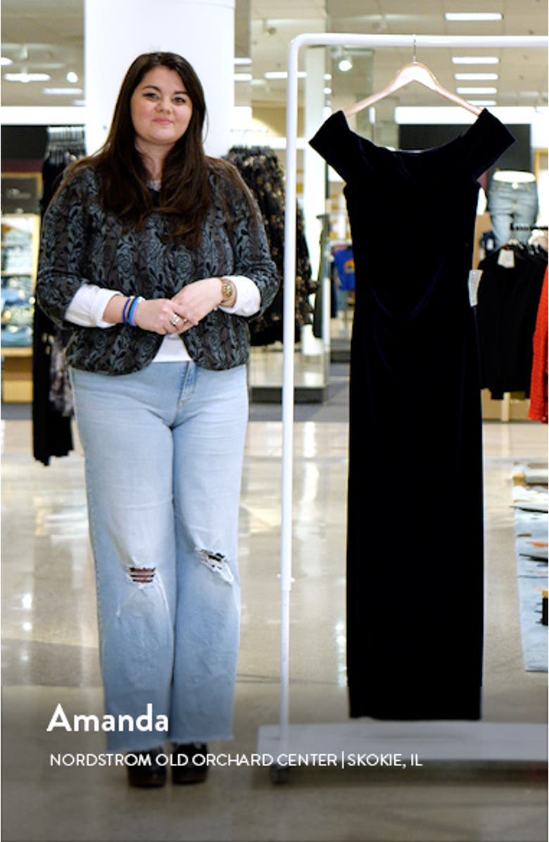 Xscape Off the Shoulder Velvet Gown, sales video thumbnail