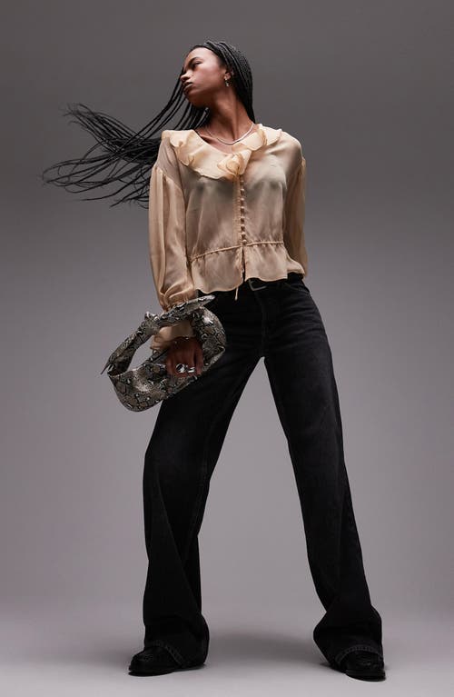 Shop Topshop Ruffle Tie Front Sheer Top In Beige
