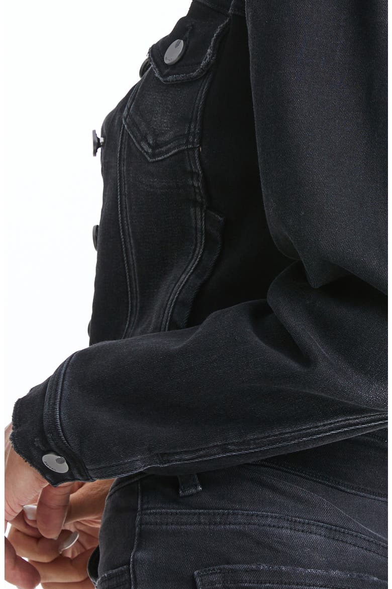 Puff Shoulder Crop Denim Jacket, Alternate, color, BLACK BAR