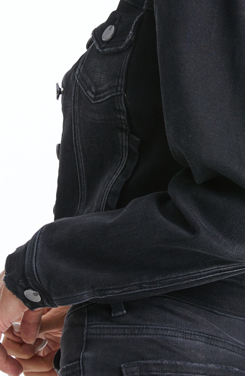 Bayeas Puff Shoulder Crop Denim Jacket, Alternate, color, Black Bar