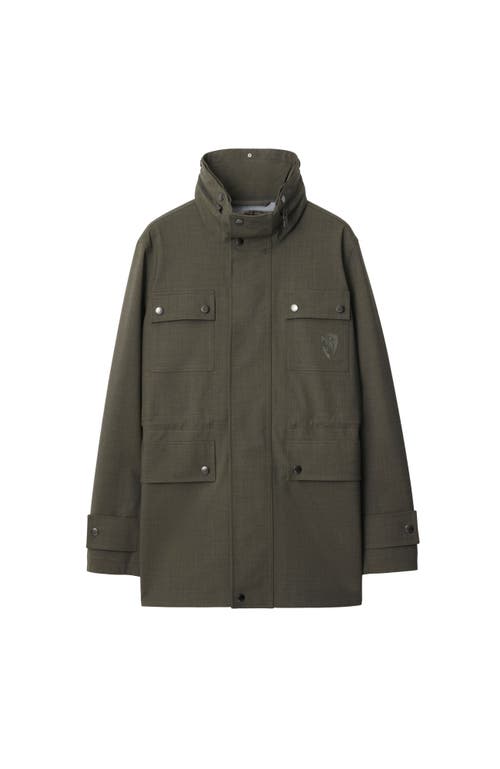 Burberry Stretch Wool Field Jacket In Moss Melange