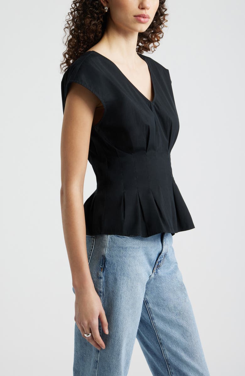 Nordstrom Pleated V-Neck Poplin Top, Alternate, color, Black