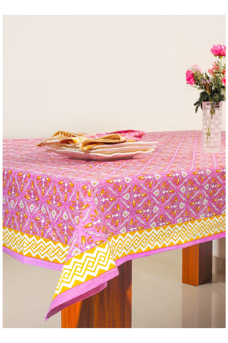 Print Cotton Tablecloth, Alternate, color, YELLOW/ PINK