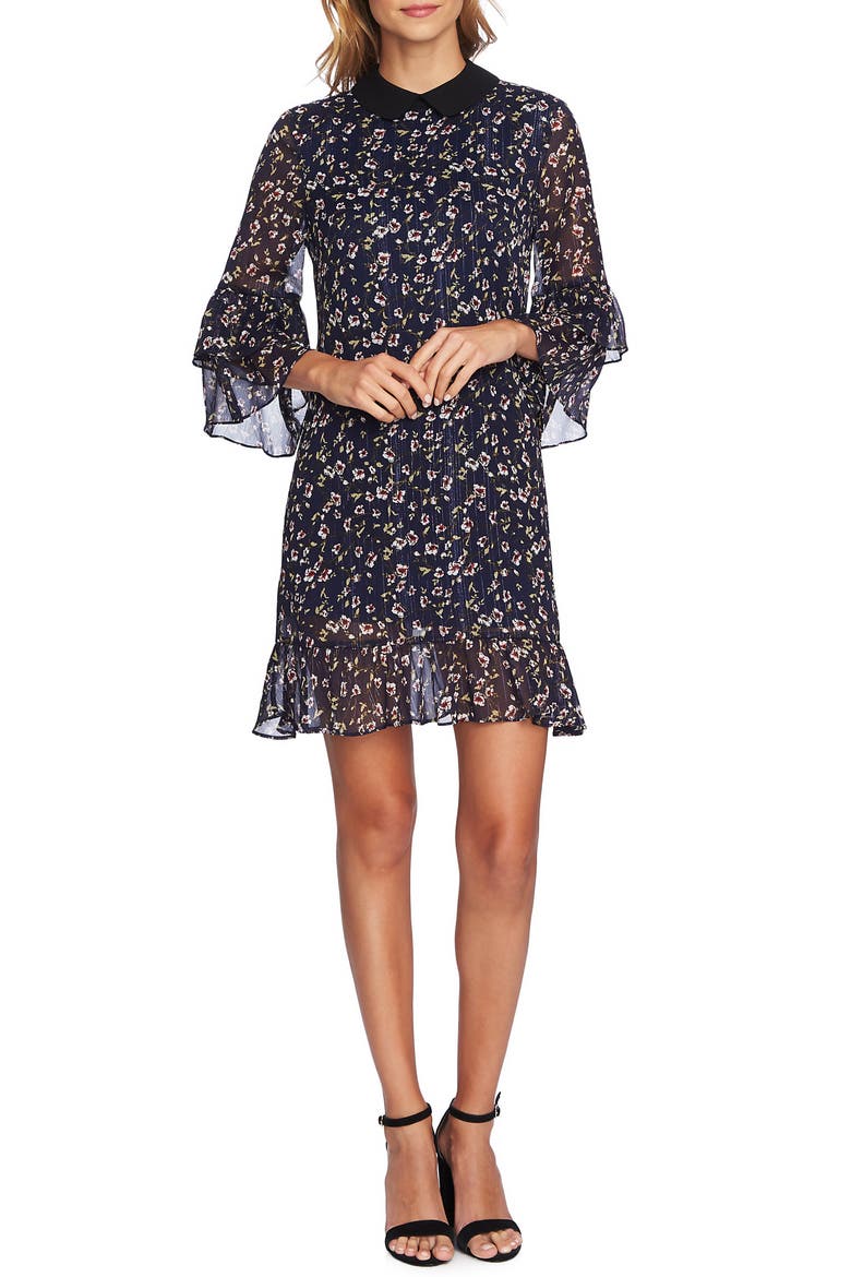 Festive Metallic Stripe Floral Ruffle Dress, Main, color, MIDNIGHT BLOOM