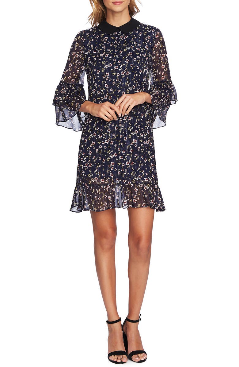 CeCe Festive Metallic Stripe Floral Ruffle Dress, Main, color, 