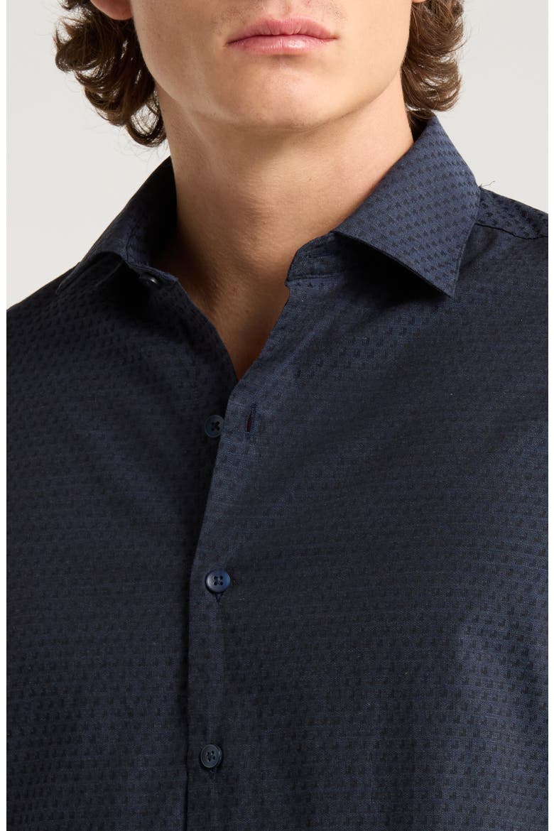 Clement Dot Jacquard Cotton Button-Up Shirt, Alternate, color, NAVY