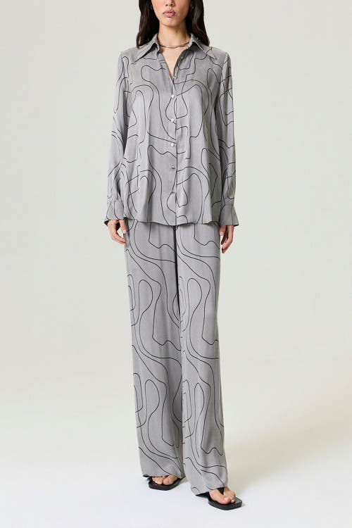 Nocturne Printed Draped Long Sleeve Shirt In Gray