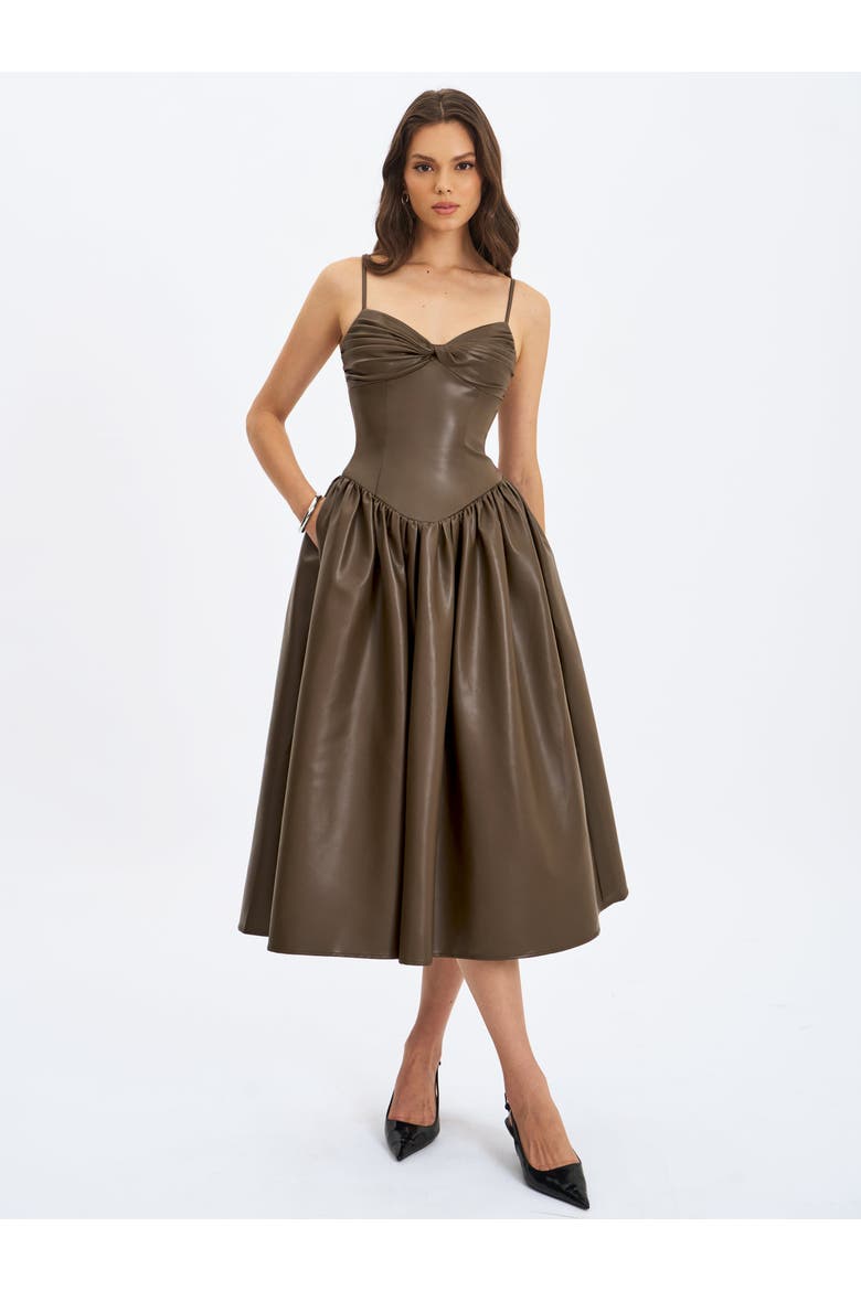 Parisia Vegan Leather Drop Waist Maxi Dress, Alternate, color, Brown